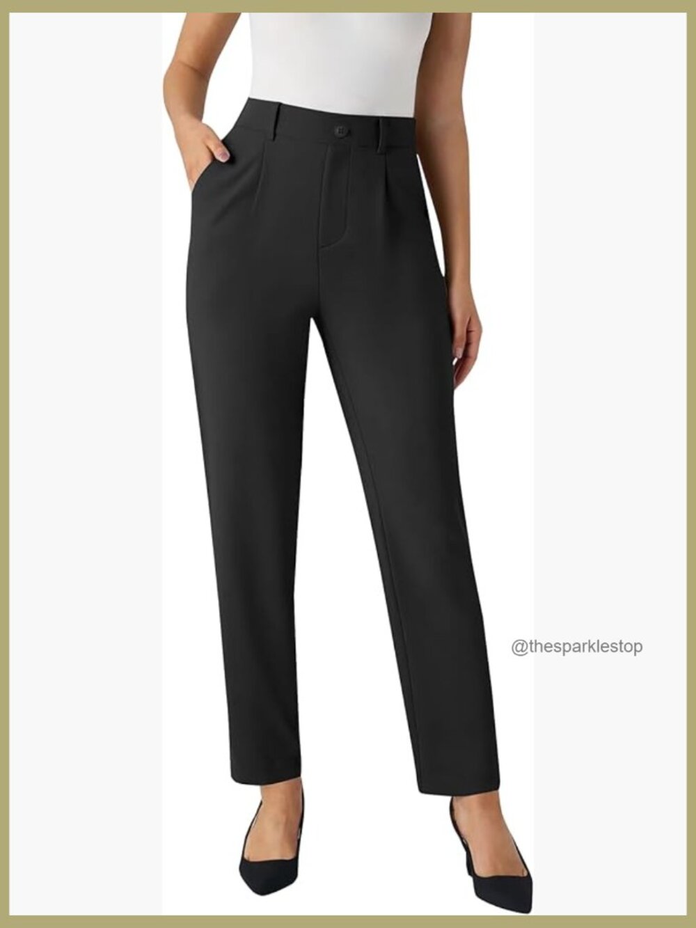 High Waisted Straight Leg Work Pants with Pockets Stretchy Pull On Slacks
